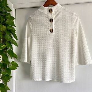 White Textured Flared Sleeve Top